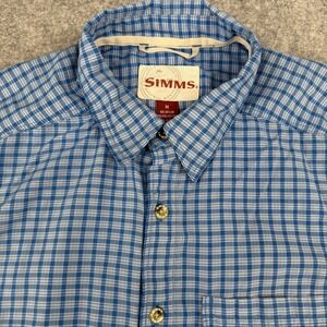 Simms Shirt Men's‎ Medium Blue Fishing Plaid Vented Short Sleeve Outdoor Hiking